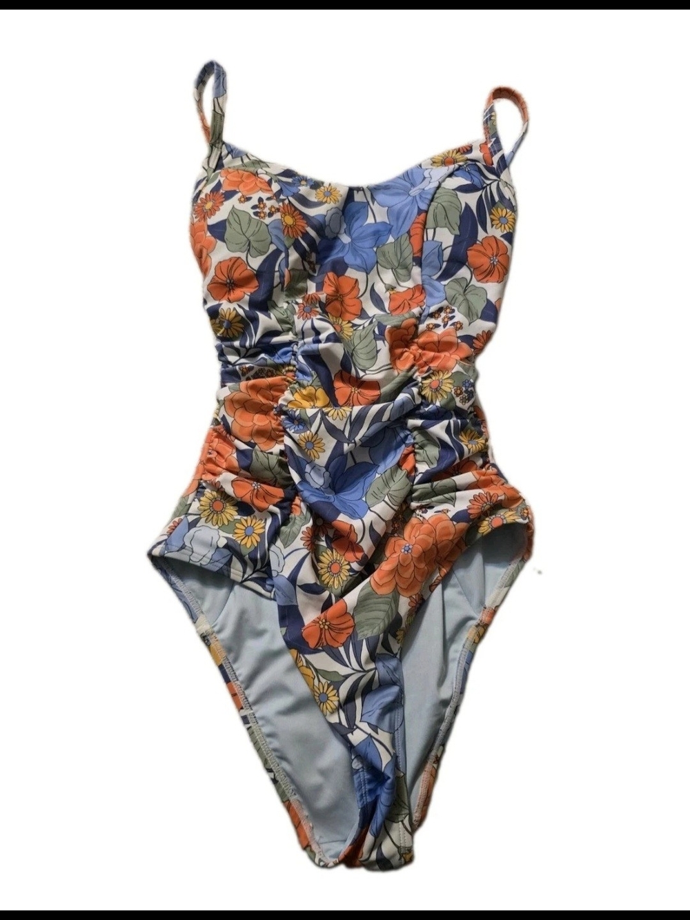 Cupshe Floral Ruched Kids One-Piece Swimsuit - Blue & Orange